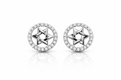 14K Yellow and White Gold Star of David CZ Stud Earrings