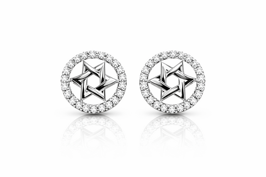 14K Yellow and White Gold Star of David CZ Stud Earrings
