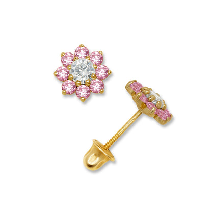 14K Yellow & White Gold Small Beautiful CZ Flower Stud Earrings for  Girls