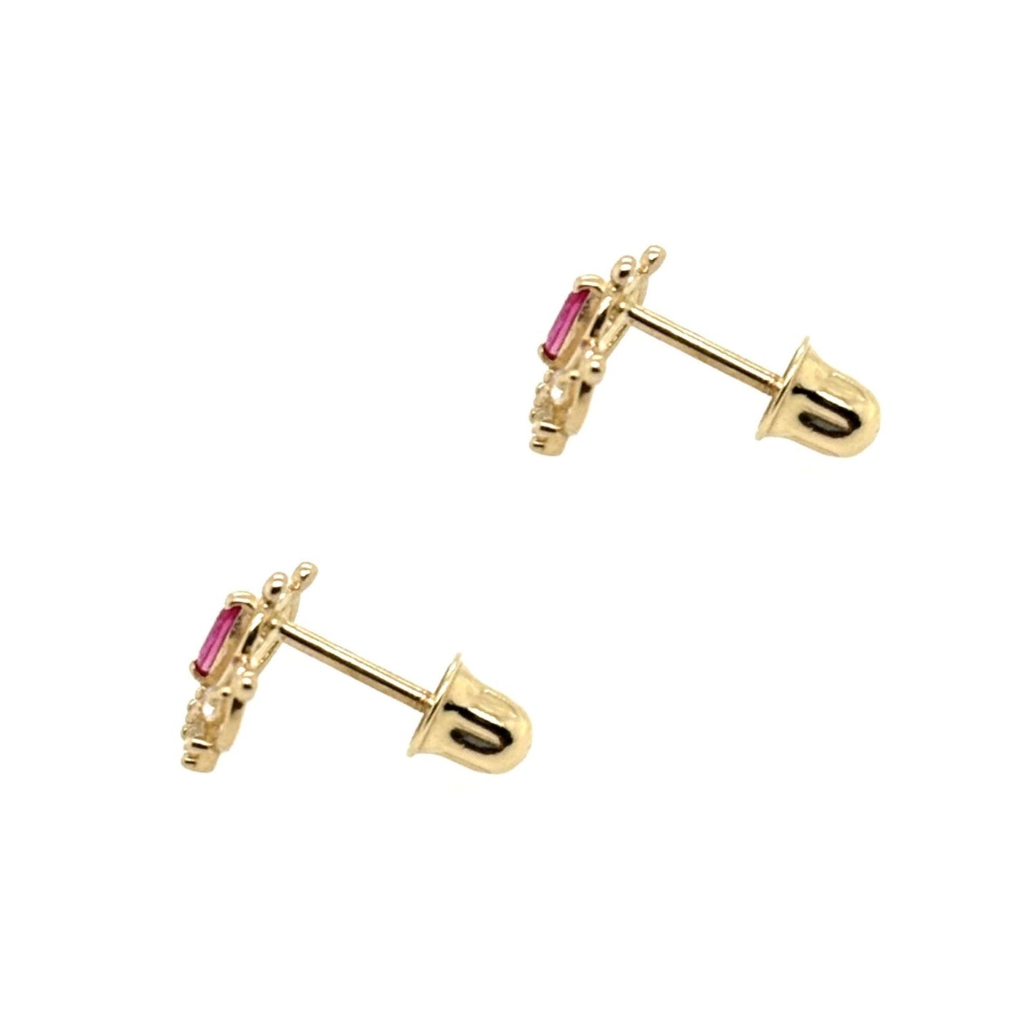 14K Solid Yellow Gold Crown Screw Back CZ Stud Earrings