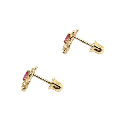 14K Solid Yellow Gold Crown Screw Back CZ Stud Earrings