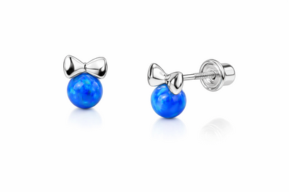 14k Yellow Gold Bow Tie Opal Stud Earrings/ Screw Back