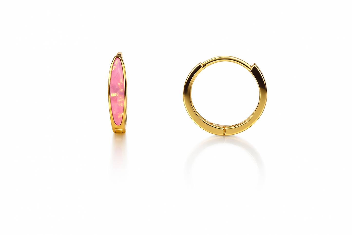 14k Yellow Gold Hot Pink Opal Huggie Hoop Earrings