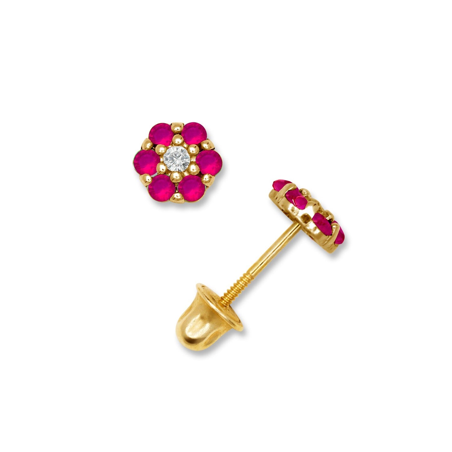 14K Yellow & White Gold Beautiful CZ Flower Stud Earrings for  Girls