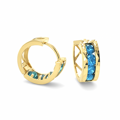 14k Yellow Gold Diamond Cut with Birthstone Huggie Earrings