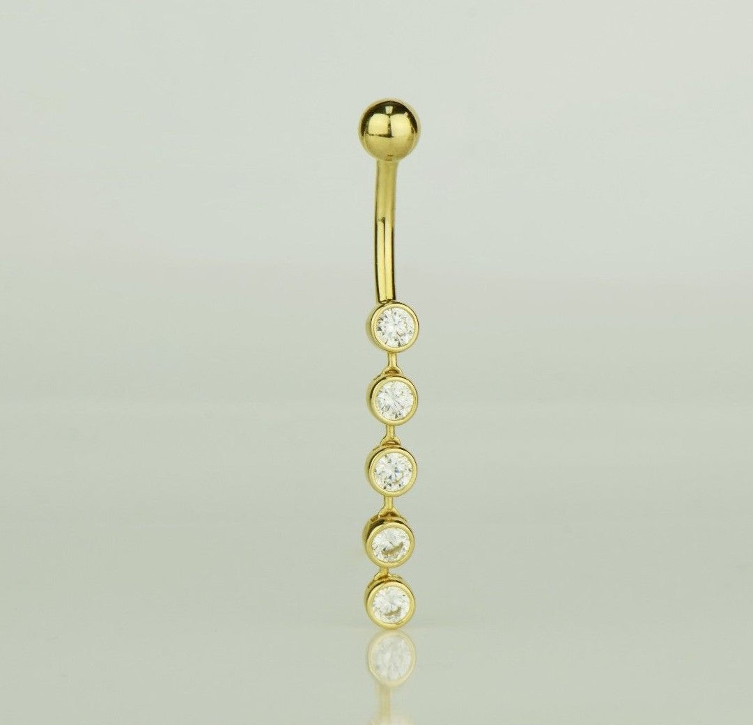 14k Yellow or White Gold Belly Button Dangle CZ Bezel Barbel Bar Ring