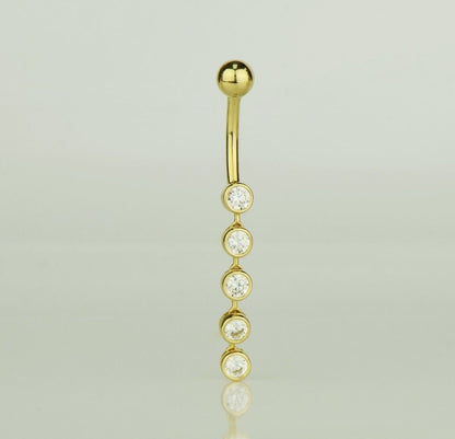 14k Yellow or White Gold Belly Button Dangle CZ Bezel Barbel Bar Ring