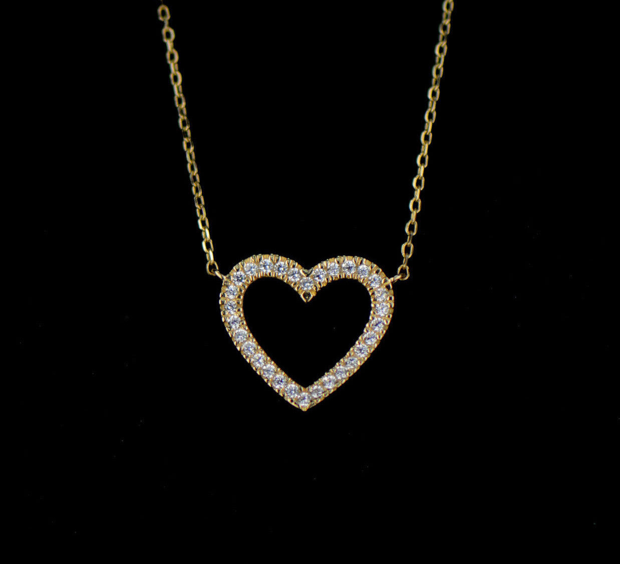 14K Yellow Gold CZ Heart Necklace Cable Chain