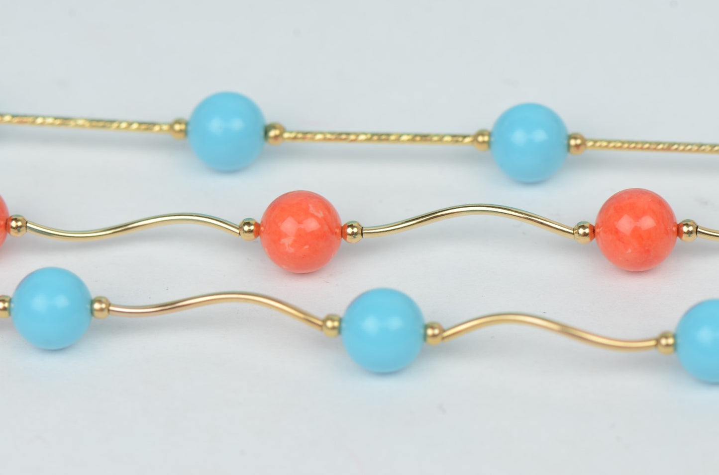 14k Yellow Gold Turquoise beads 3pcs Set: Necklace, Bracelet, Earrings