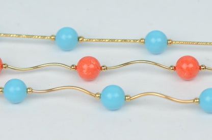 14k Yellow Gold Turquoise beads 3pcs Set: Necklace, Bracelet, Earrings
