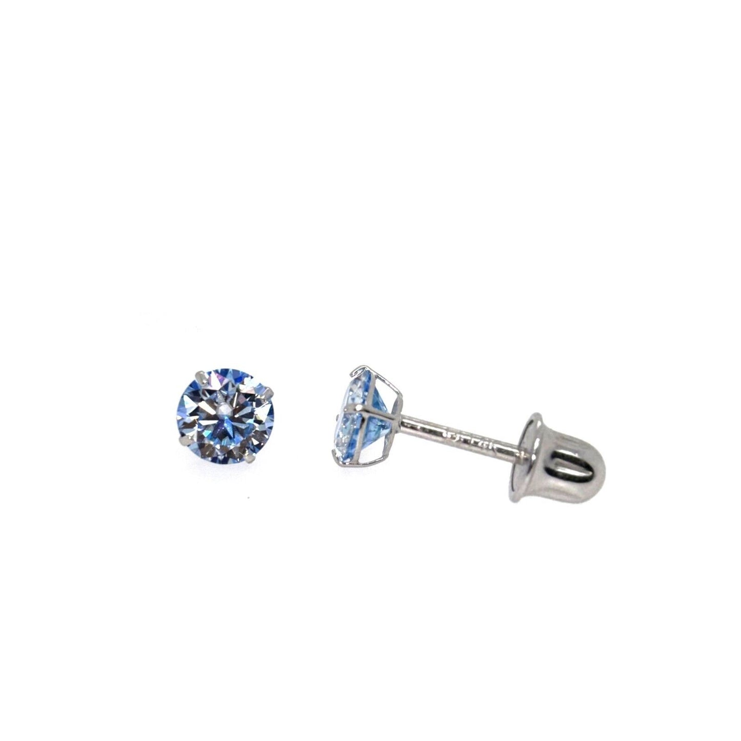 14K Gold GRA Certified D-VVS1 Ocean Blue Moissanite Screw Back Studs Earrings