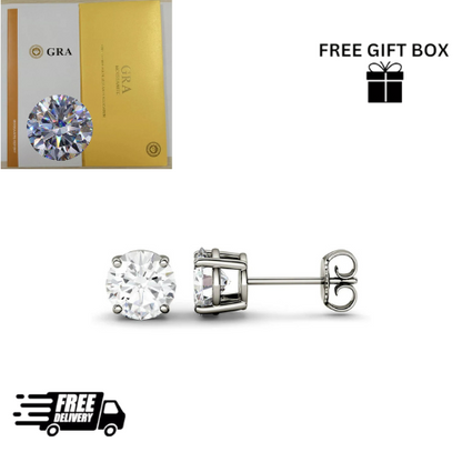 925 Silver Classic Round Shape Moissanite Pushback Stud Earrings for Women