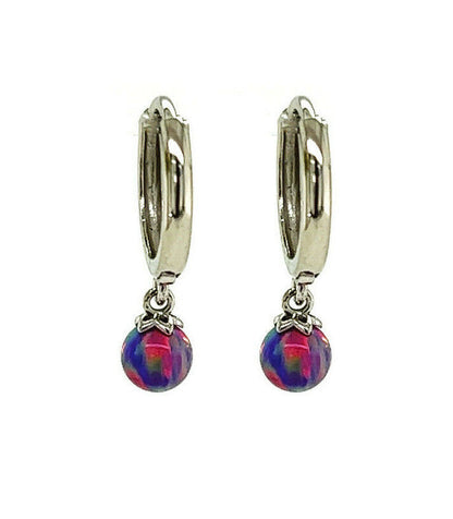 14k Yellow / White Gold Purple Opal Huggie Dangle Earrings