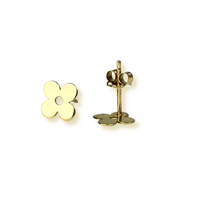 14k Yellow Gold Beautiful Clover Stud Push Back Earrings for Women