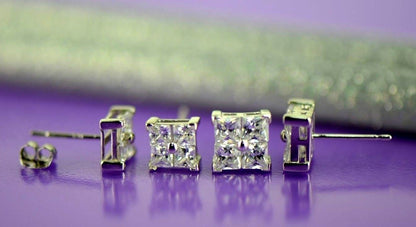 14K Yellow or White Gold Fancy Square CZ Stud Earrings