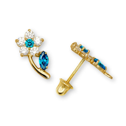 14K Yellow & White Gold Flower Shaped Beautiful Studs Earrings for Girls