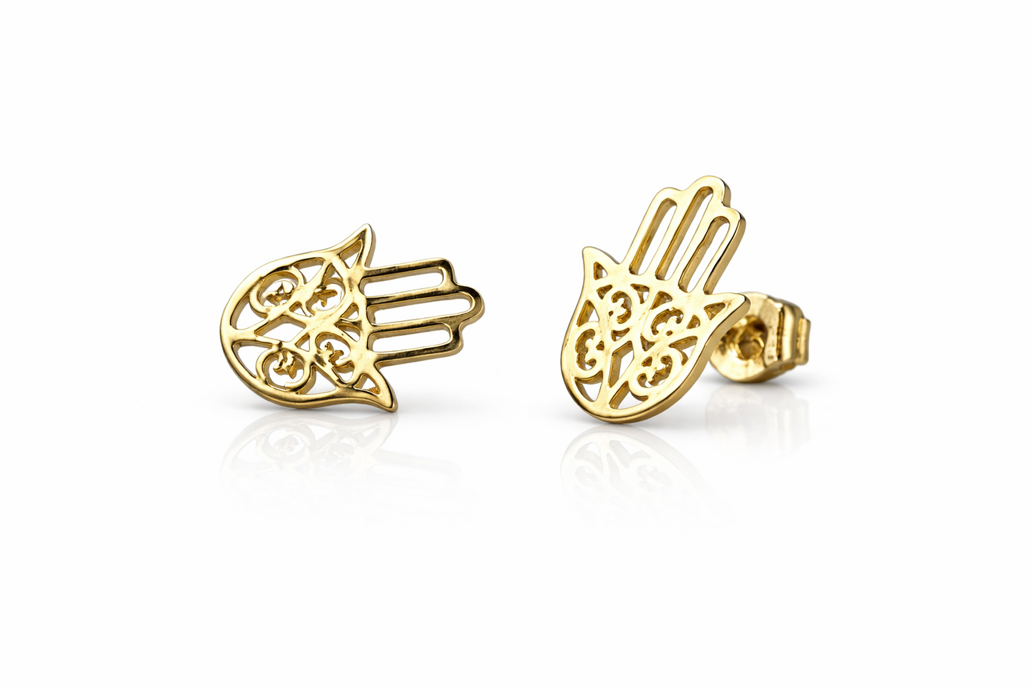 14K Yellow Gold Hamsa  Earrings with Push Back.
