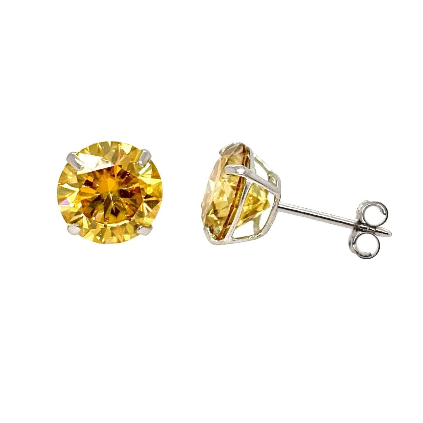 14K Gold GRA Certified D-VVS1 Round Yellow Moissanite Push Back Studs Earrings