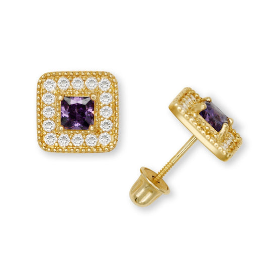 14K Yellow & White Gold Cubic Zirconia Square Fashion Earrings for Women