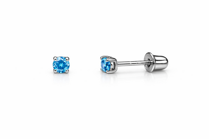 14K Solid White Gold 2.5mm Round Birthstone Stud Earrings with Screw Back