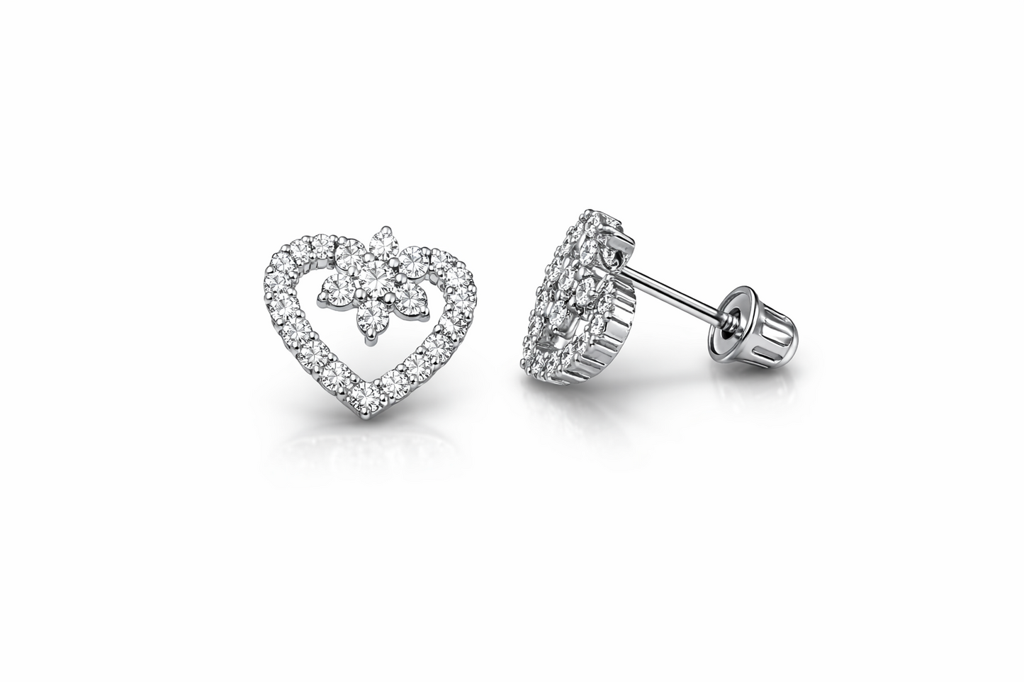 14K Yellow Gold Stud Heart Shape CZ Stud Earrings