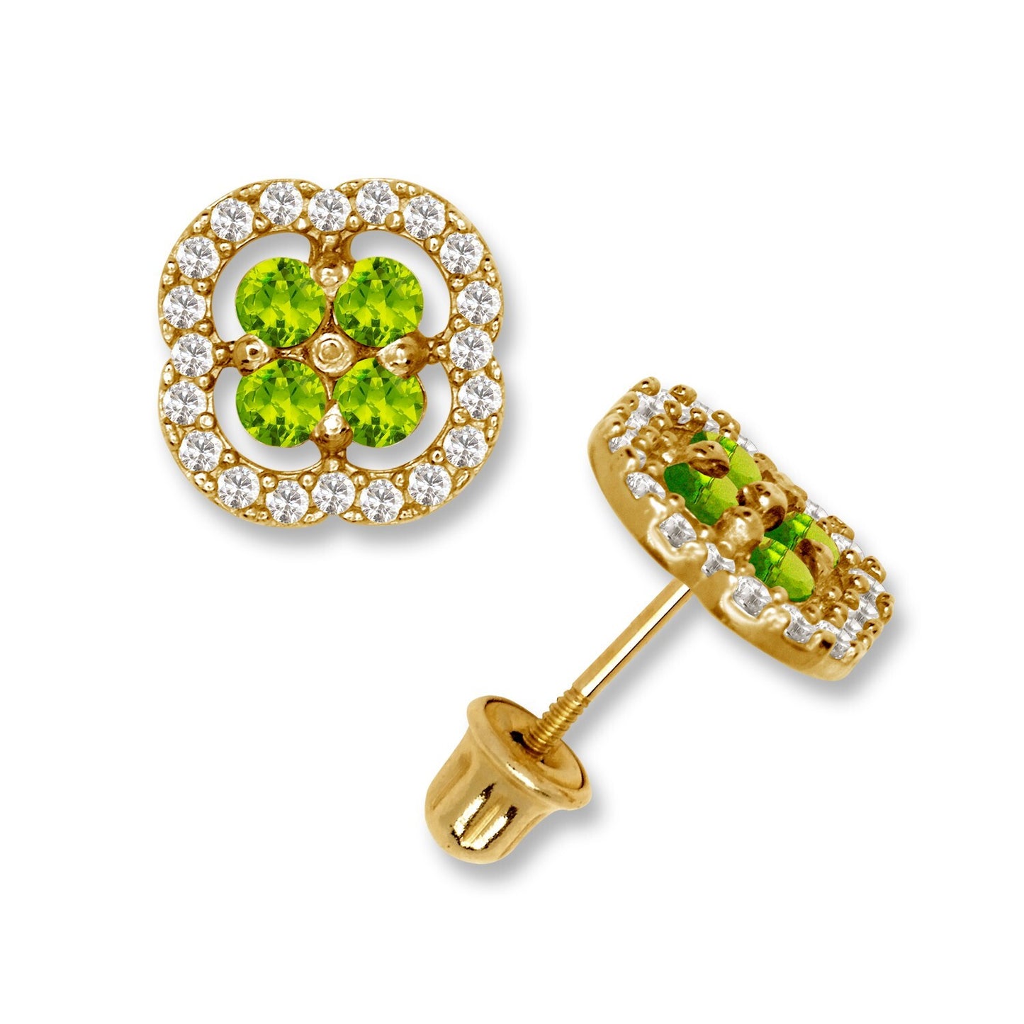 14K Yellow & White Gold CZ Squared Screw Back Stud Earrings for Women