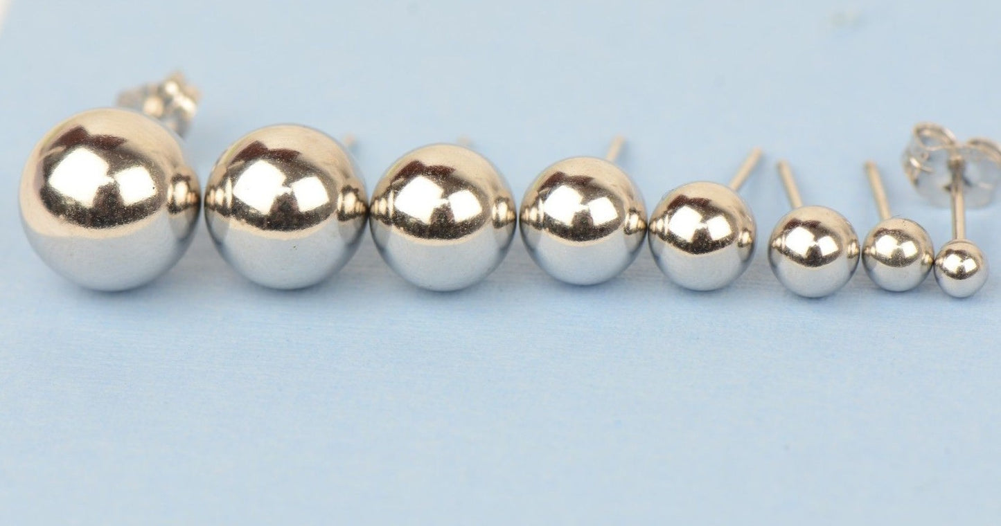 925-Sterling-Silver-Round Ball Stud Earrings High Polished