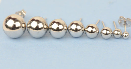 925-Sterling-Silver-Round Ball Stud Earrings High Polished