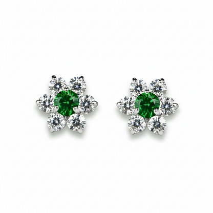 14K White Gold Beautiful Flower CZ Stud Earrings for Women