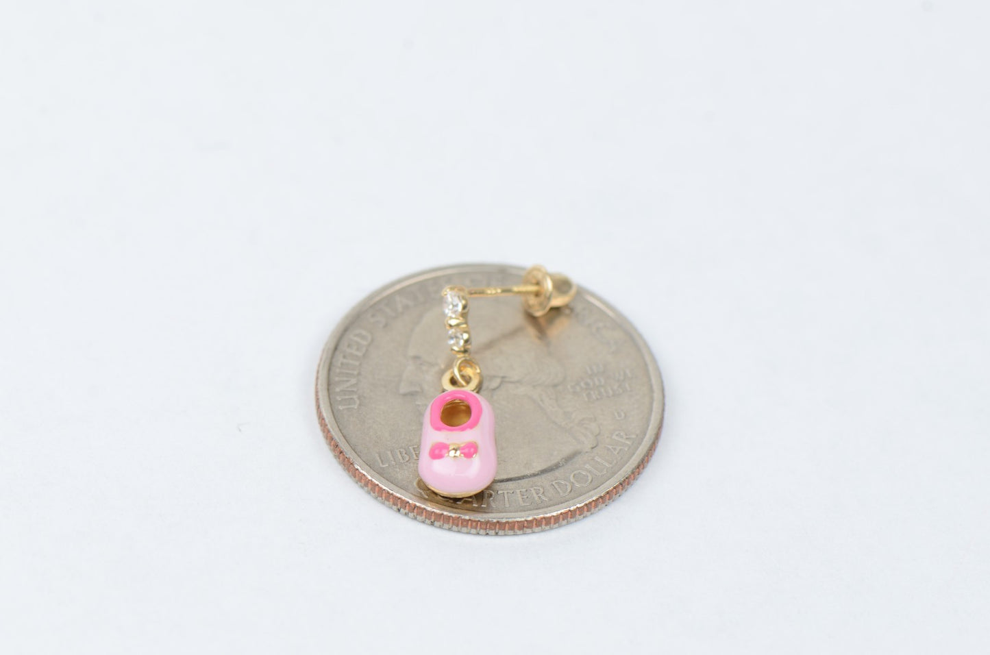 14K Solid Yellow Gold Baby Shoe Enamel Dangle Screw Back Earrings
