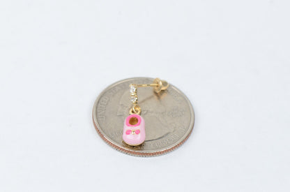 14K Solid Yellow Gold Baby Shoe Enamel Dangle Screw Back Earrings
