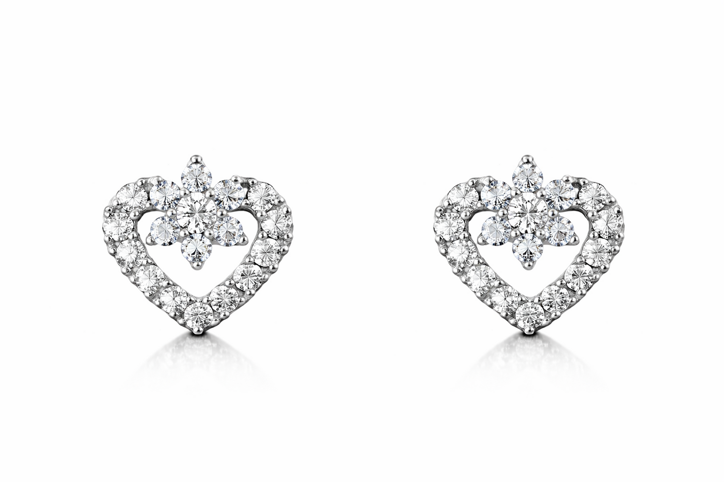 14K White Gold CZ Heart Shape Stud Earrings