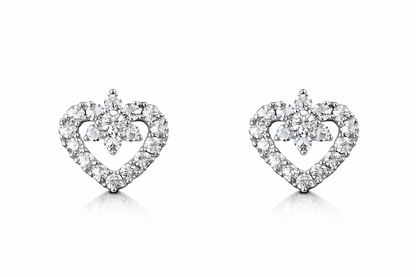 14K White Gold CZ Heart Shape Stud Earrings