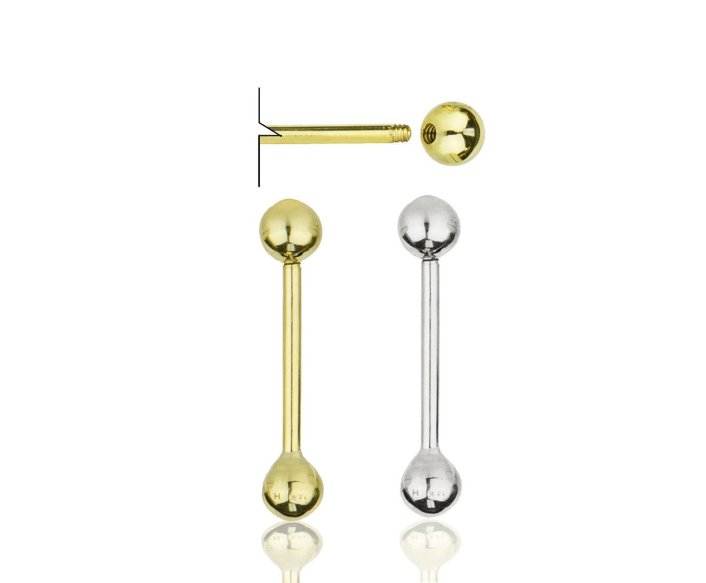 14k Yellow or White Gold Ball Barbell Bar Tongue Body Jewelry Piercing