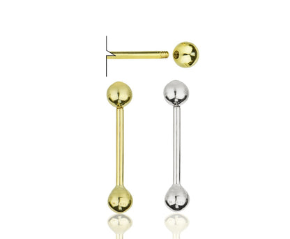 14k Yellow or White Gold Ball Barbell Bar Tongue Body Jewelry Piercing