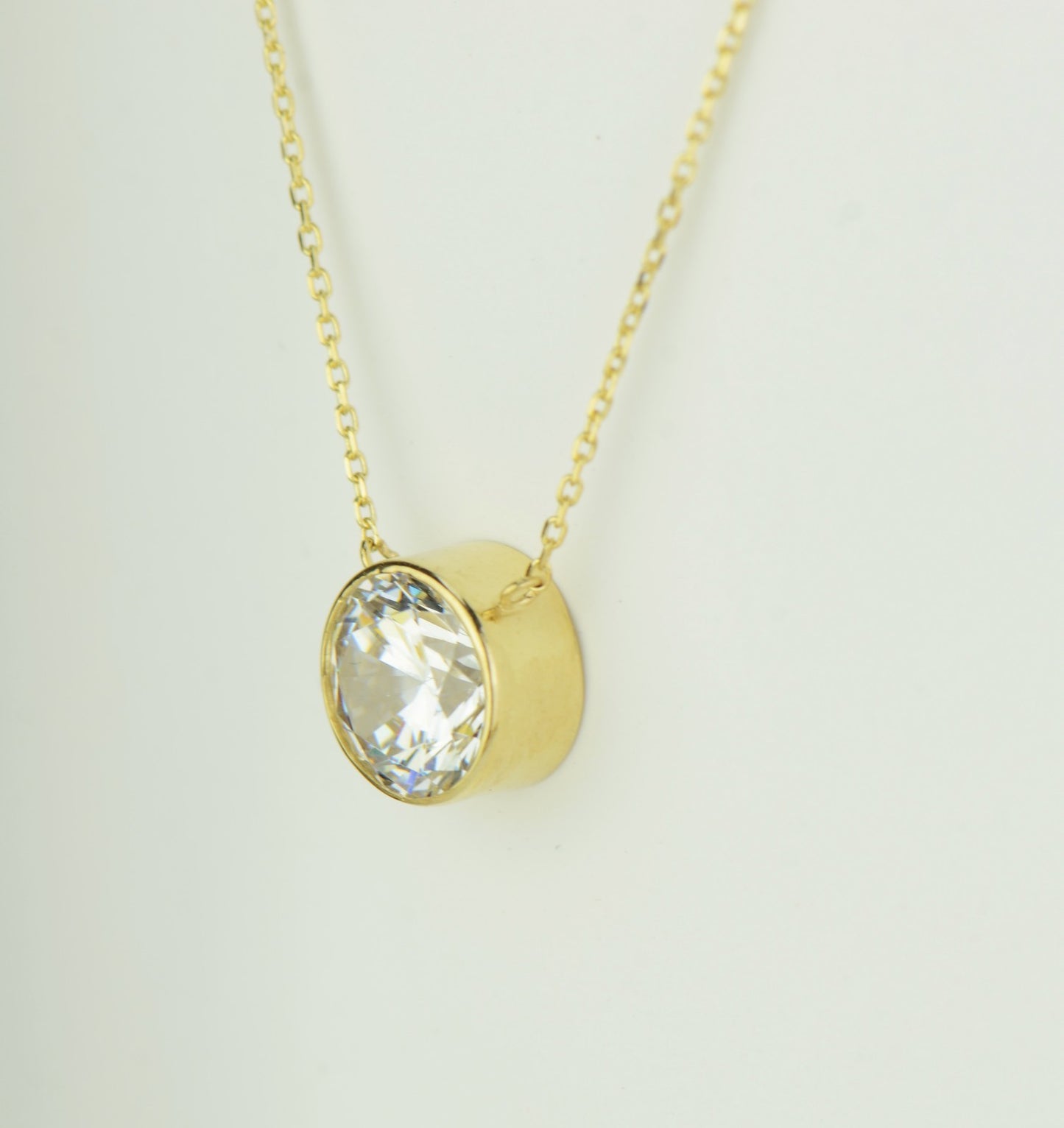 2ct Round Solitaire Pendant Necklace Bezel Set Chain 14K Yellow/White/Rose Gold