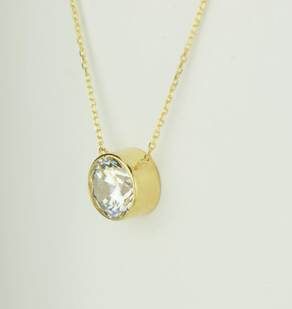 2ct Round Solitaire Pendant Necklace Bezel Set Chain 14K Yellow/White/Rose Gold