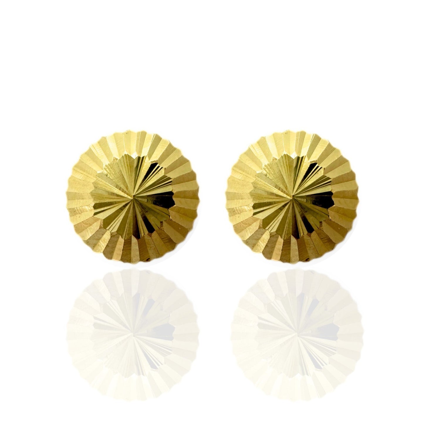 14k Yellow Gold Half Ball Diamond Cut Push Back Earrings.