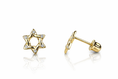14k Yellow Gold Star of David Stud Earrings