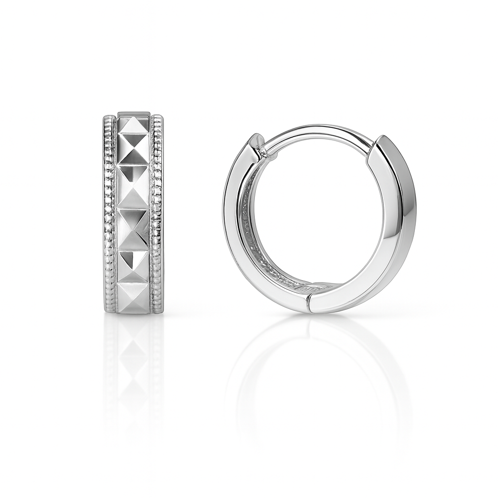 14k Yellow and White Gold CZ Cut Huggie Hoop Earrings