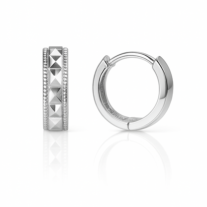 14k Yellow and White Gold CZ Cut Huggie Hoop Earrings