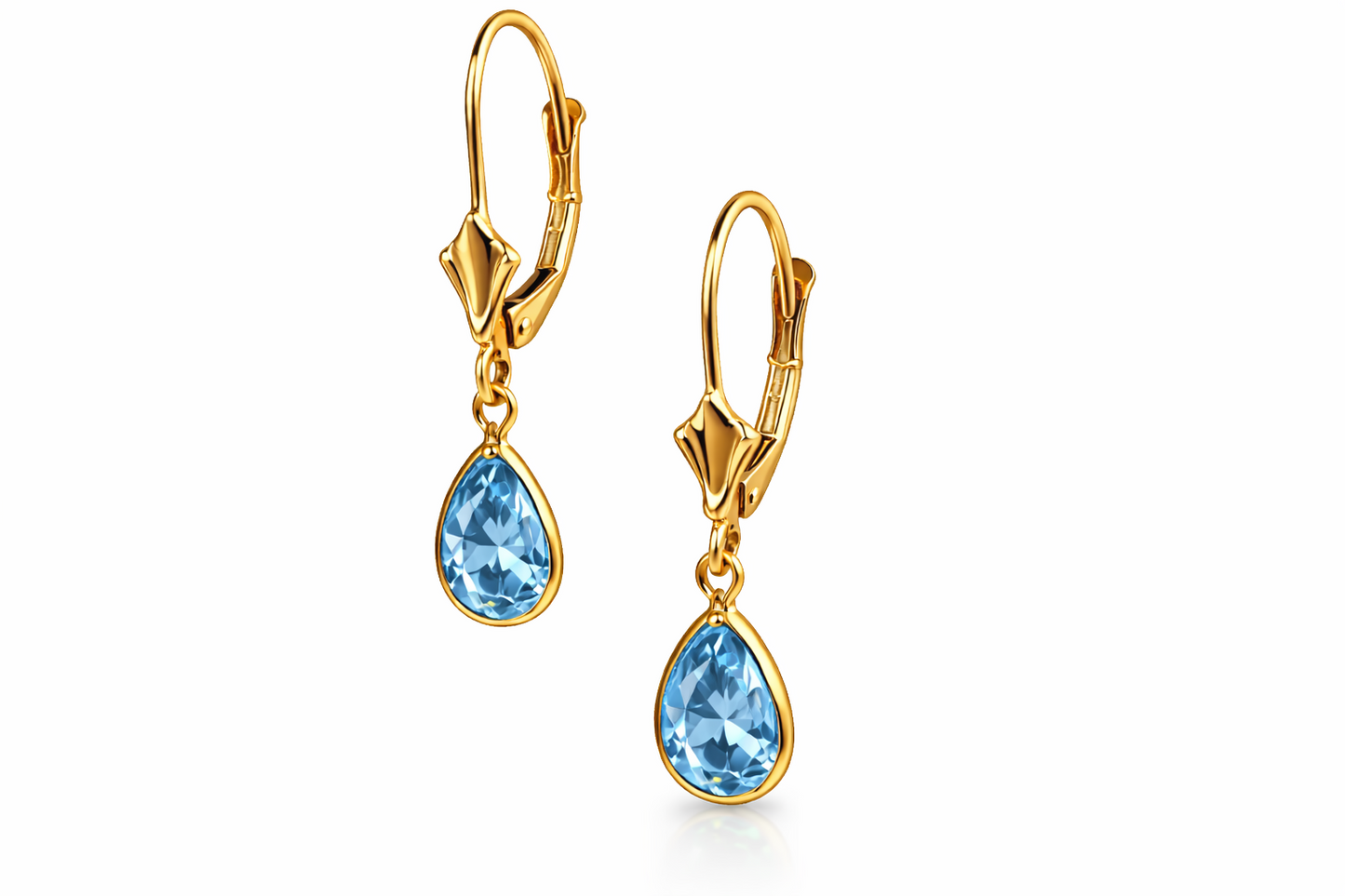 14KYellow Gold Leverback;Birthstone Tear Drop shape Dangle Earrings High Quality