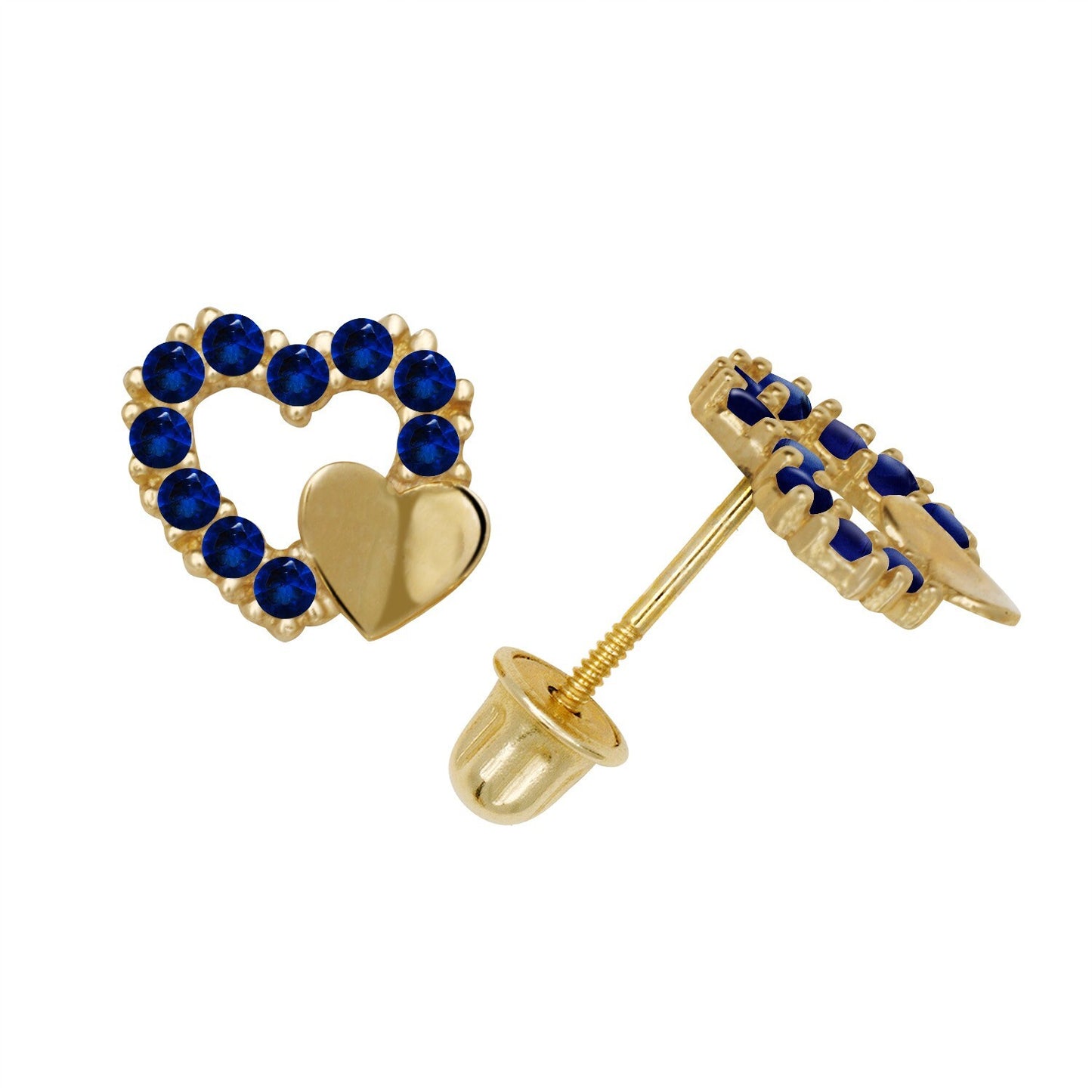 14K Yellow & White Gold  Pretty CZ Heart Shaped Stud Earrings for Women
