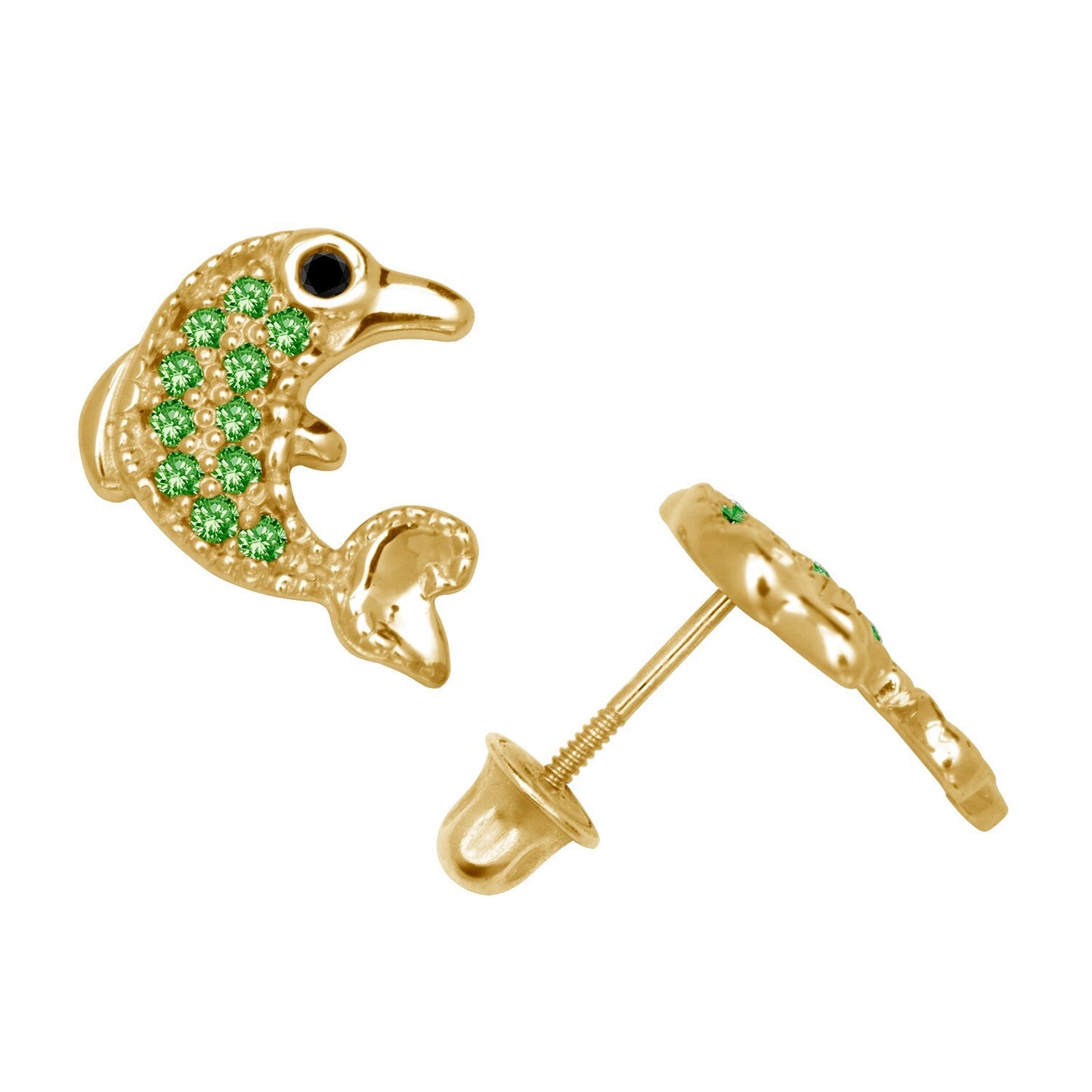 14K Yellow & White Gold Unique Dolphin Shape Stud Earrings for Women