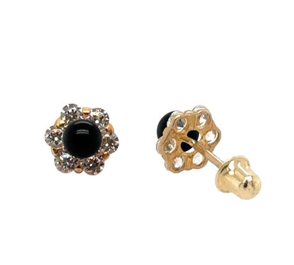 14k Yellow Gold Onyx Stud Earrings/ Screw Back