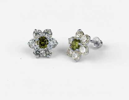 14k White Gold Beautiful Flower Shaped Stud Screw Back Earrings for Women