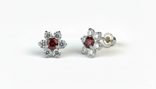 14K White Gold Beautiful Flower CZ Stud Earrings for Women