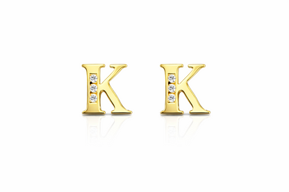 14k Yellow or White Gold Initial Letters CZ Stud Earrings