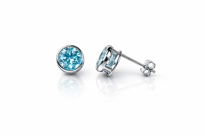 14k Solid White Gold 6mm Round Birthstone Stud Earrings with Push Back