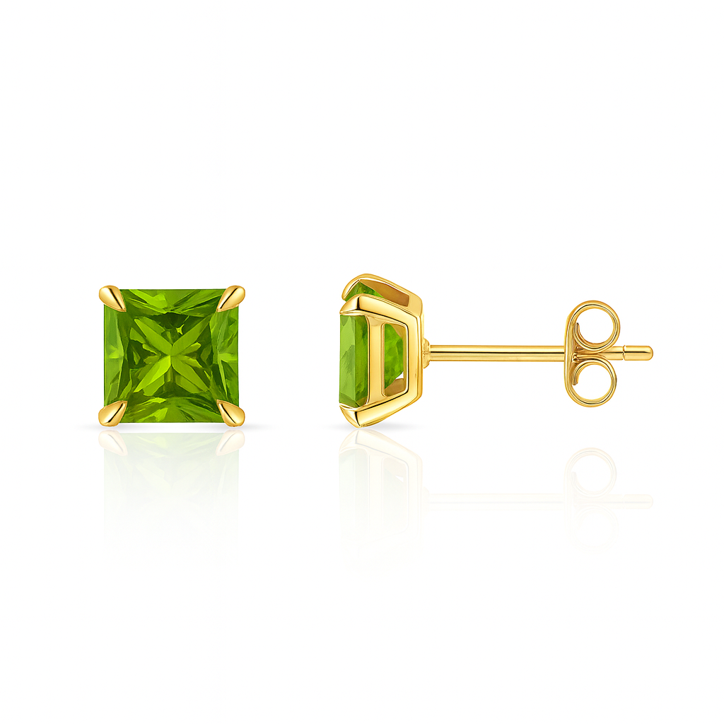 14k Yellow Gold Solid Square Princess Cut Birthstone 6MM CZ Stud Earrings